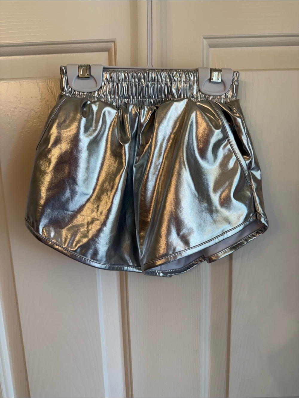 Girls' Shiny Silver Elastic-Waist Shorts